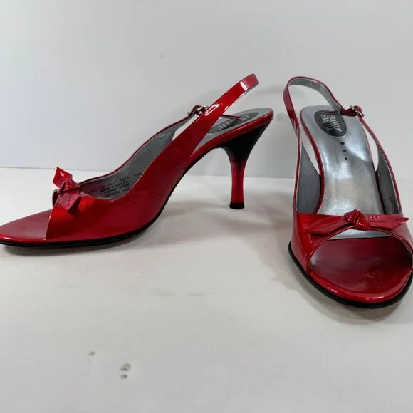 Franco Sarto Cherry Red Patent Leather sling back peep toe heels sz 10M - Picture 1 of 9